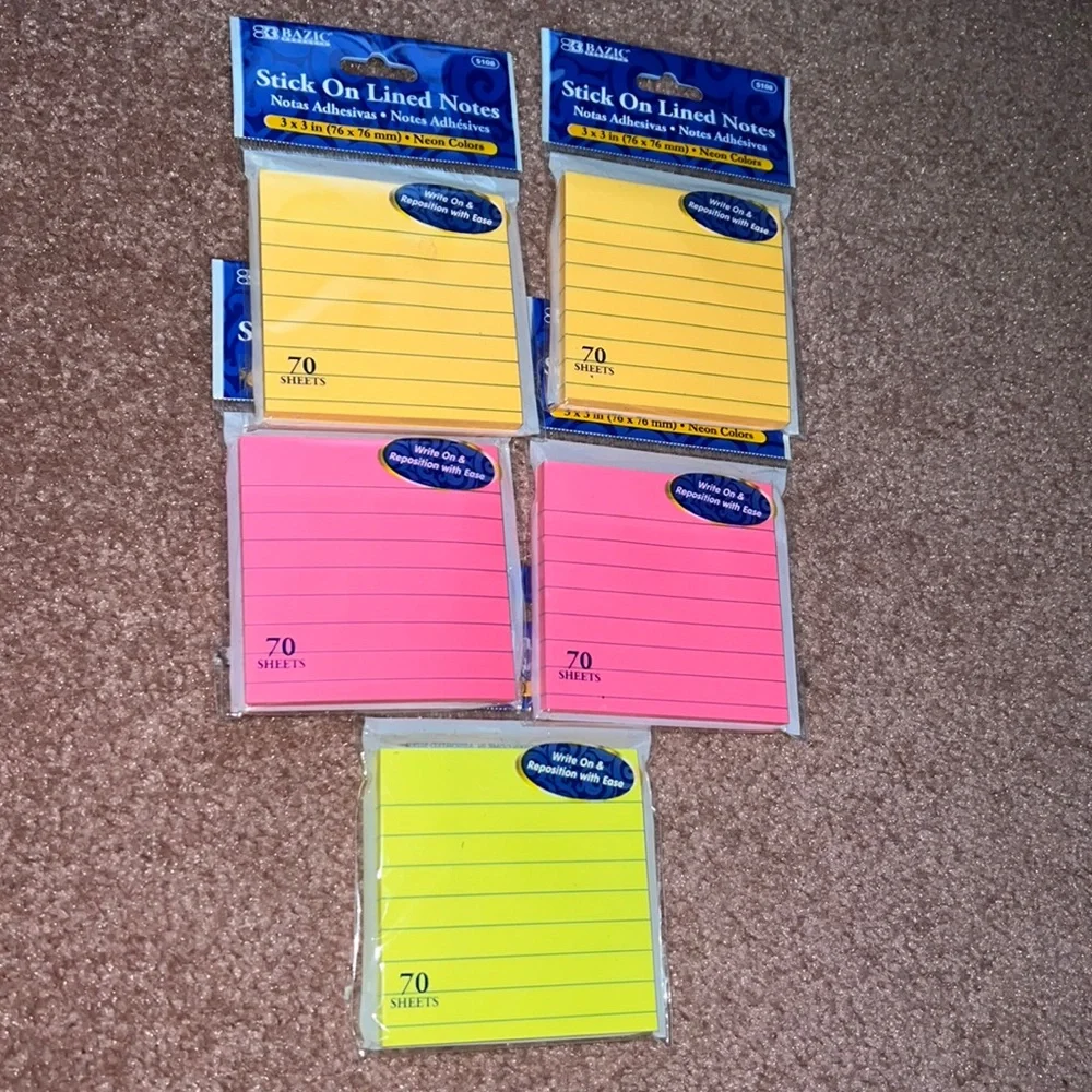 NWT Lined Stick On Notes 5pc Neon (3